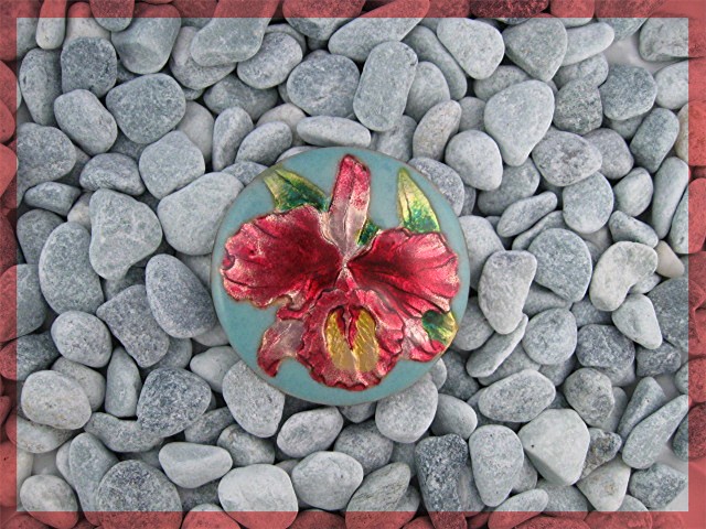 Brooch  Enamel Pink Gold Blue Orchid Pin