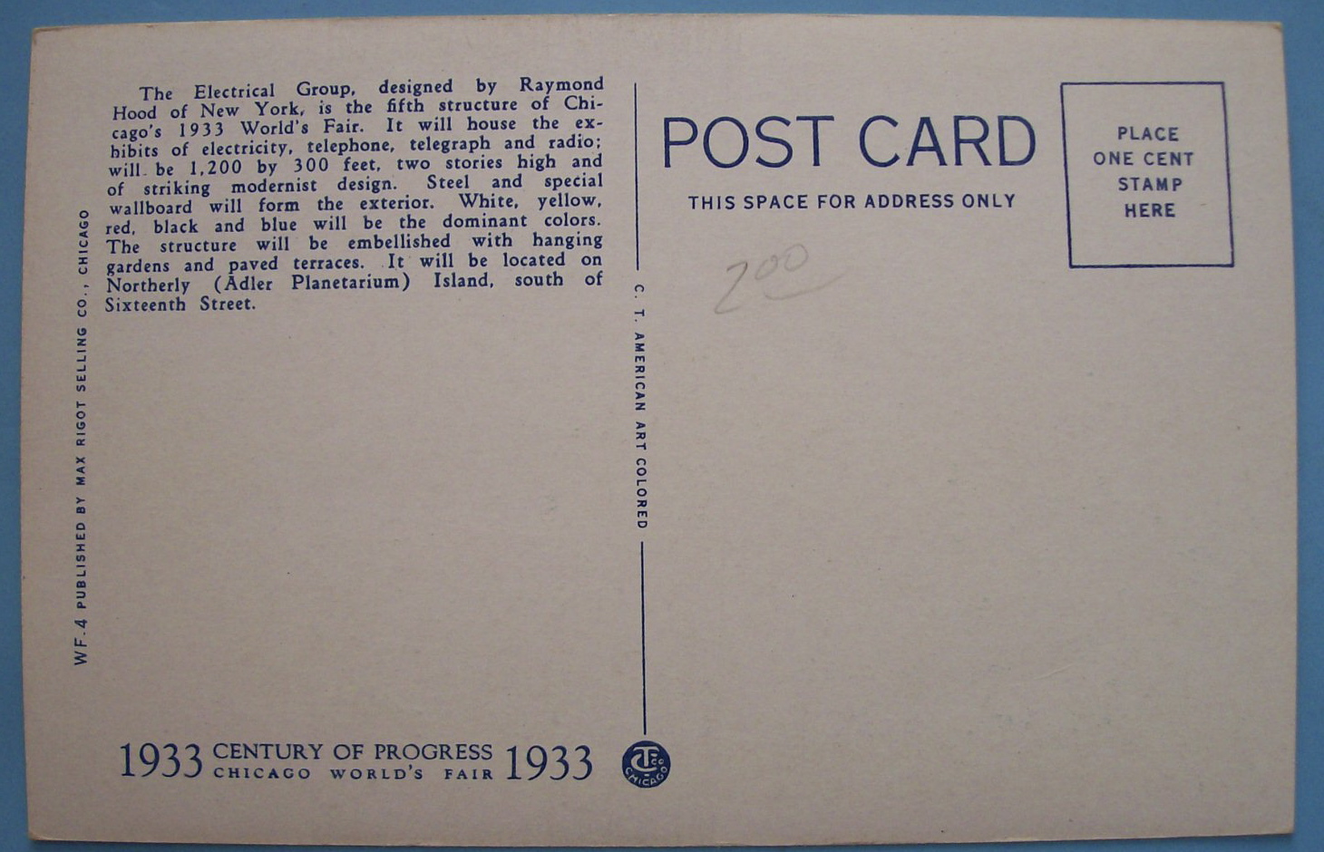 Electrical Building Postcard (Chicago World's Fair)