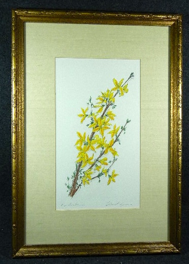 Framed and matted artist signed print of flowers