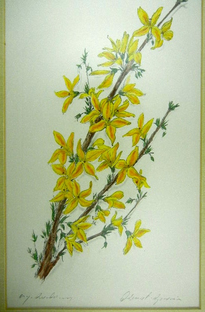 Framed and matted artist signed print of flowers