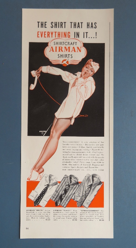 1942 Airman Shirts With Sexy Pin Up Petty Girl Wearing Shirt By George Petty