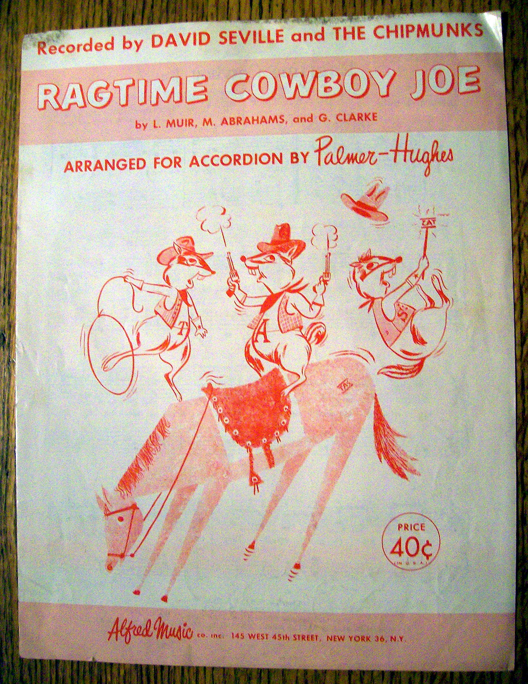 Sheet Music For 1959 Ragtime Cowboy Joe