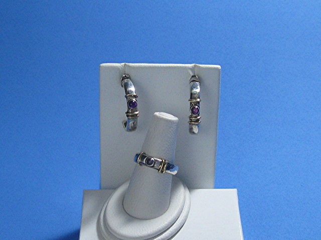 Earrings 14K Gold Sterling Silver Amethyst  AND Ring