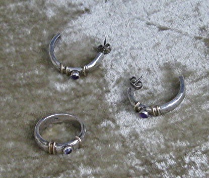 Earrings 14K Gold Sterling Silver Amethyst  AND Ring
