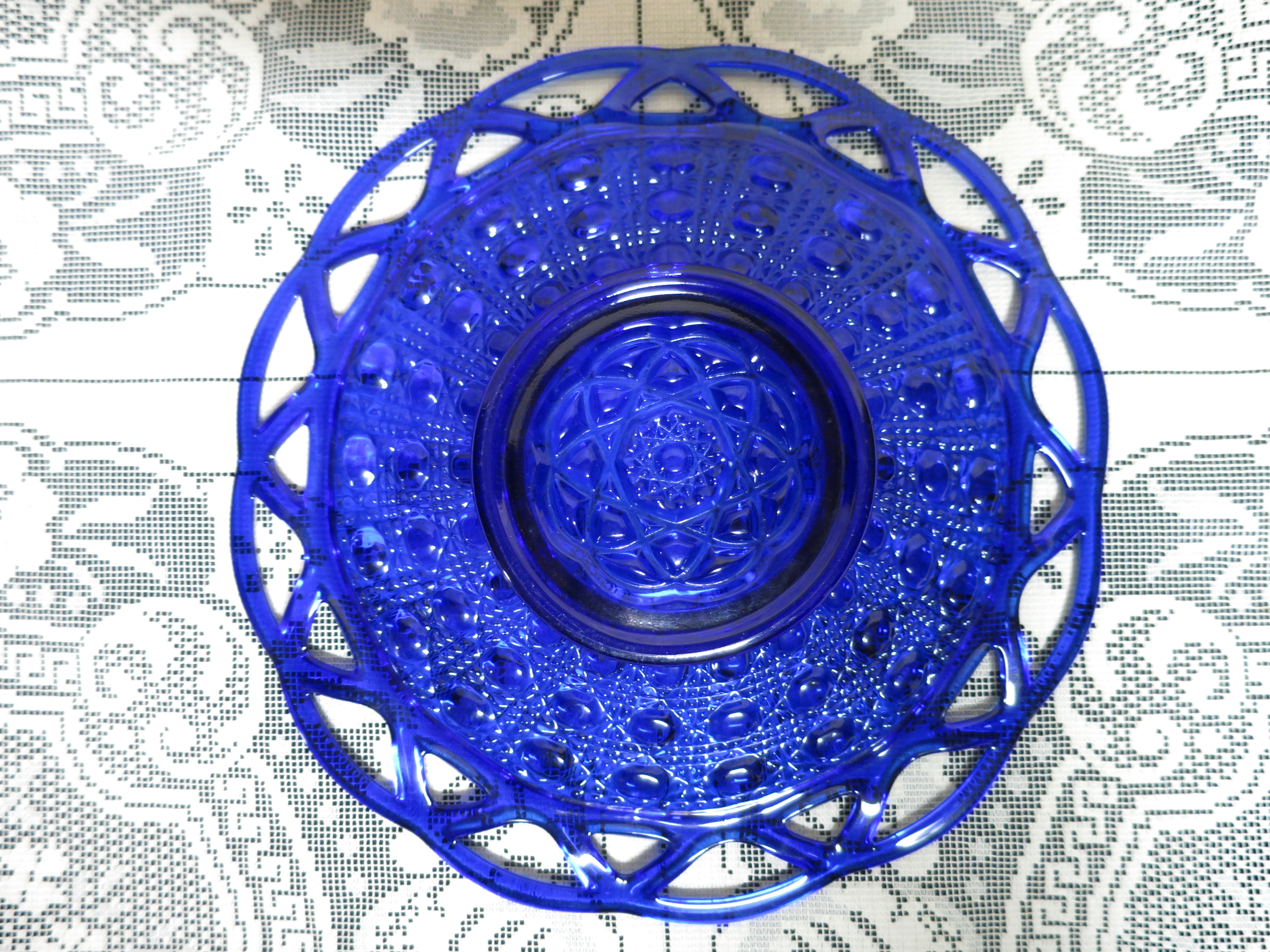 Imperial Art Glass Dot and Sugar Cane Cobalt Blue Plate