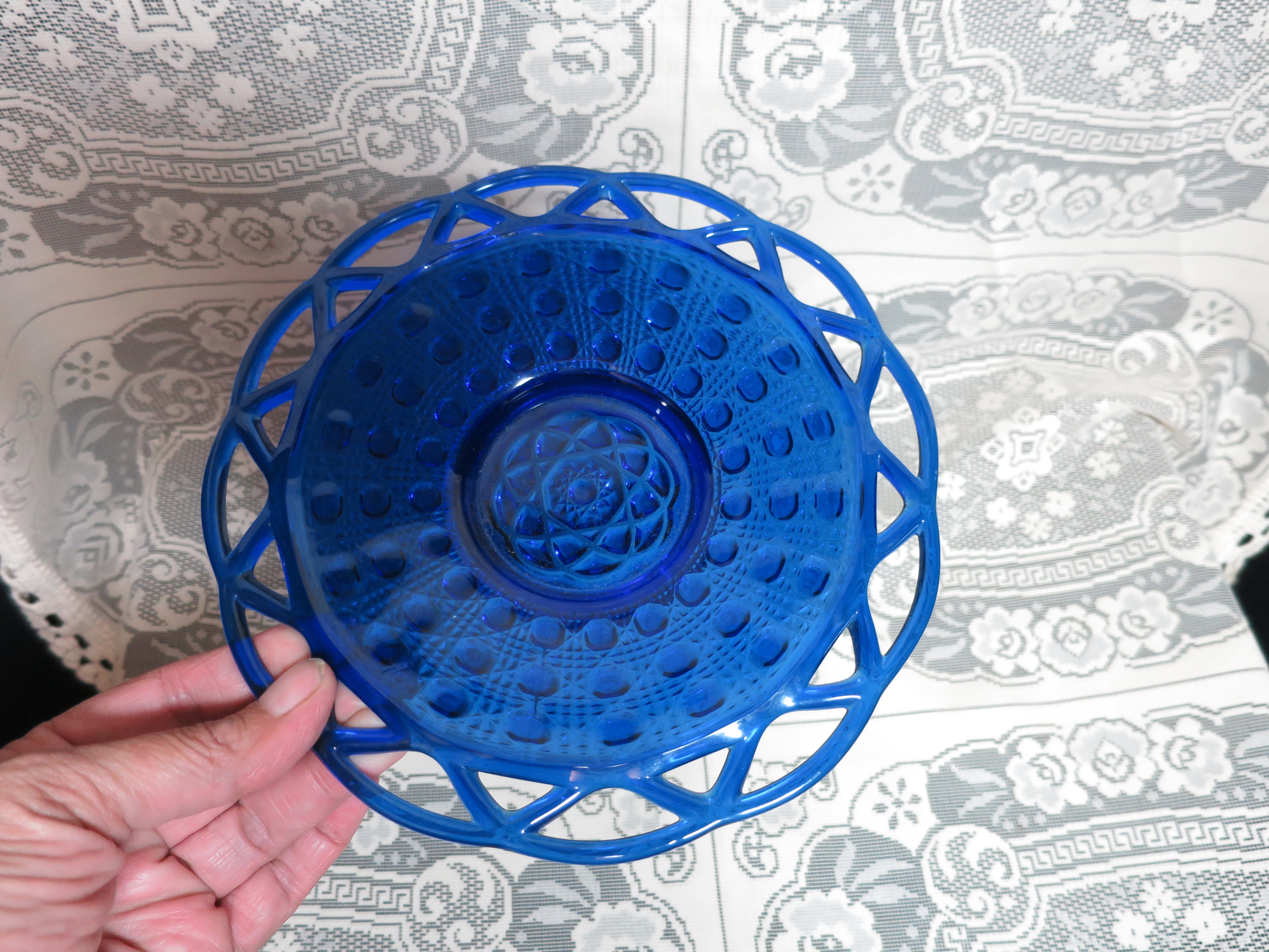 Imperial Art Glass Dot and Sugar Cane Cobalt Blue Plate