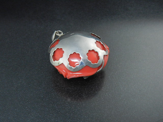 Coral Carved Rose Sterling Silver Pendant Bali