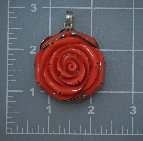 Coral Carved Rose Sterling Silver Pendant Bali