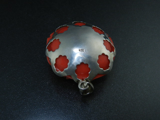 Coral Carved Rose Sterling Silver Pendant Bali