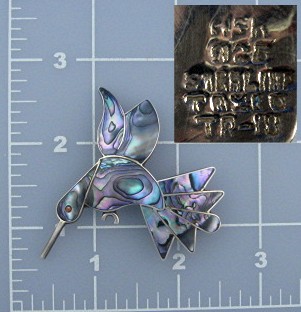 Taxco Mexico TR-18 and A5R Abalone Sterling Silver Pin