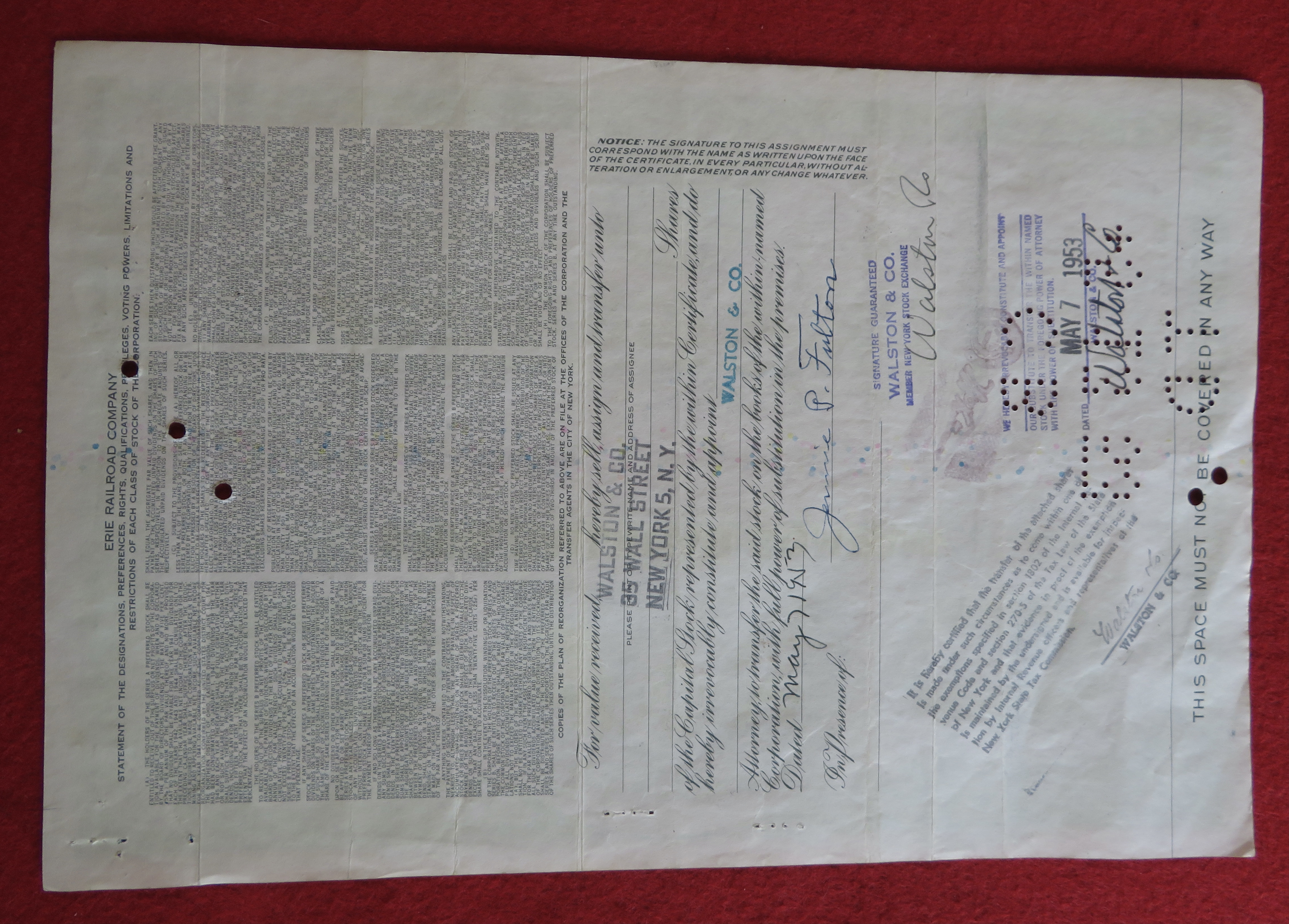 1942 Erie Railroad Company Stock Certificate