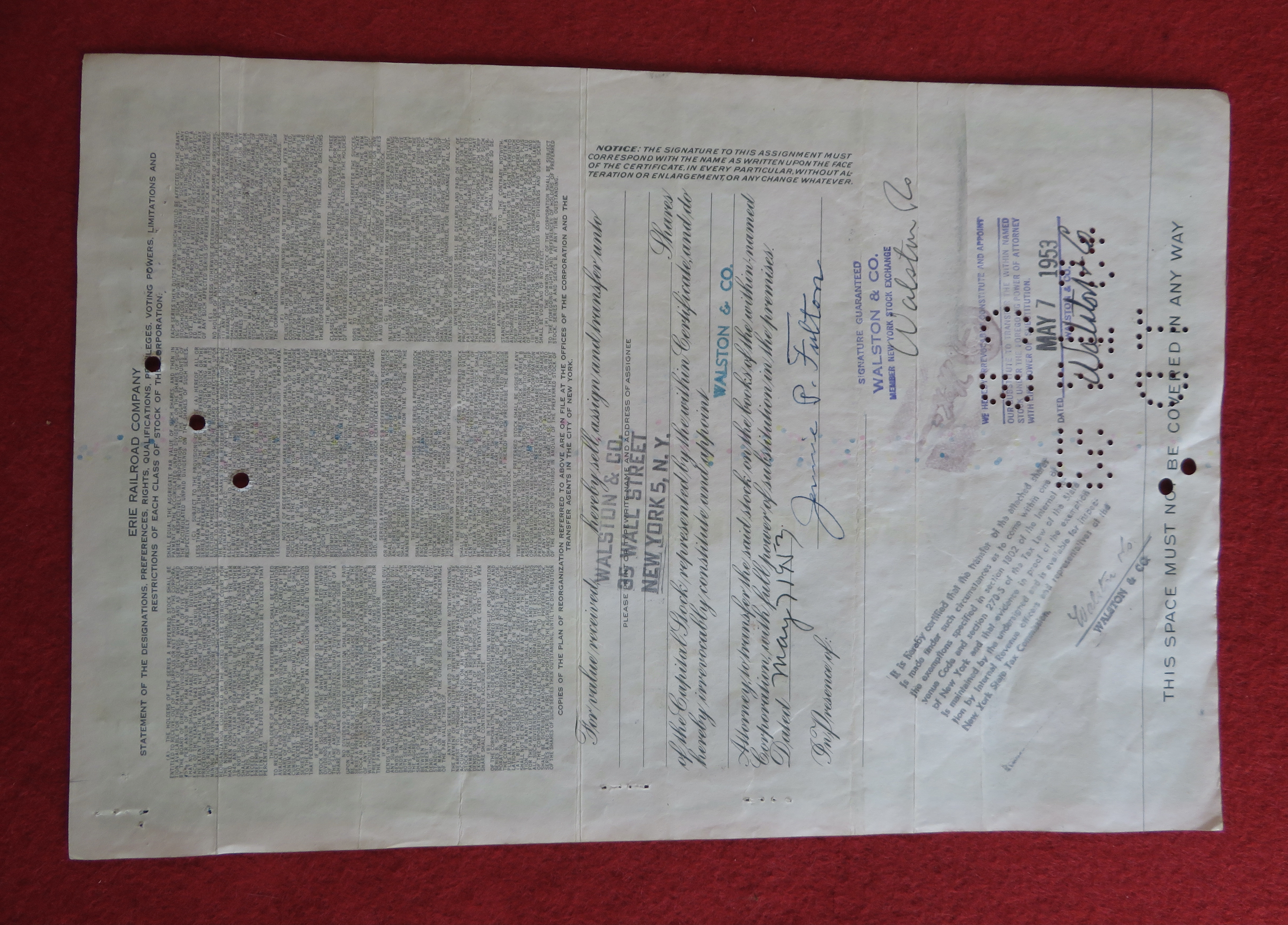 1942 Erie Railroad Company Stock Certificate