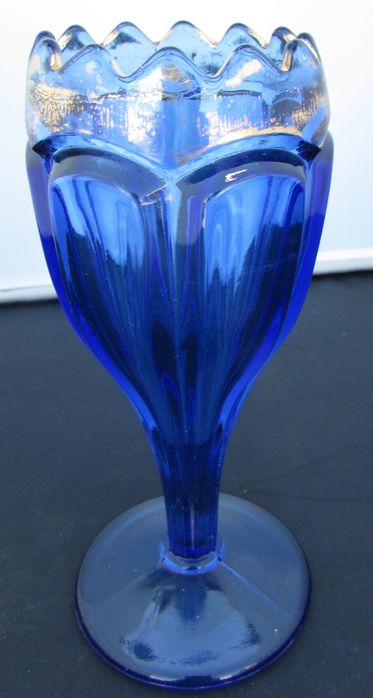 Cobalt Blue glass footed with gold trim