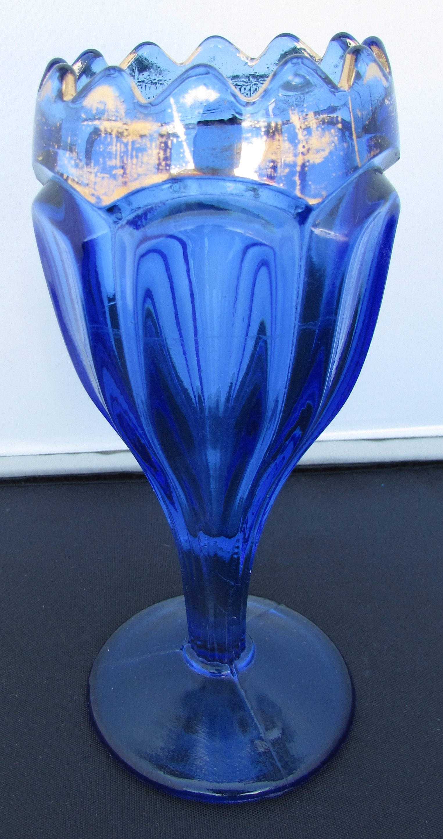 Cobalt Blue glass footed with gold trim
