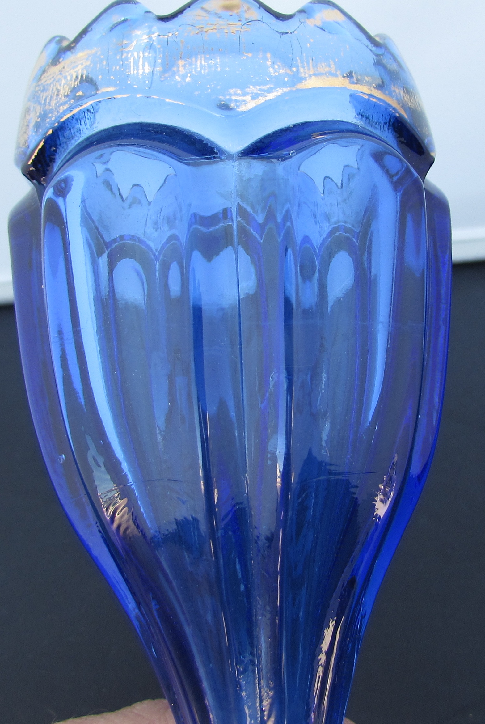 Cobalt Blue glass footed with gold trim