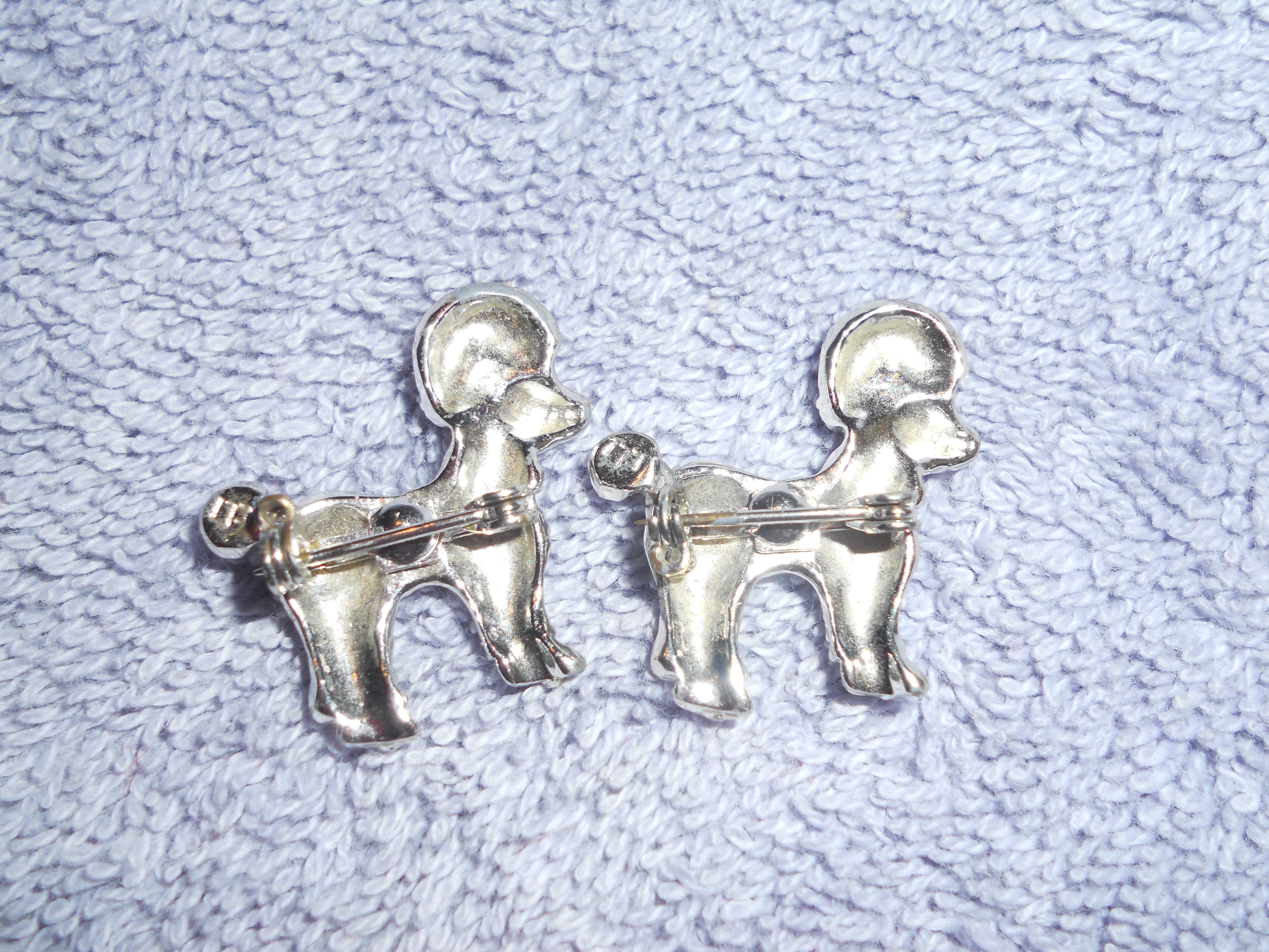 Poodle Pins Red Rhinestone Eye Silver Tone 2