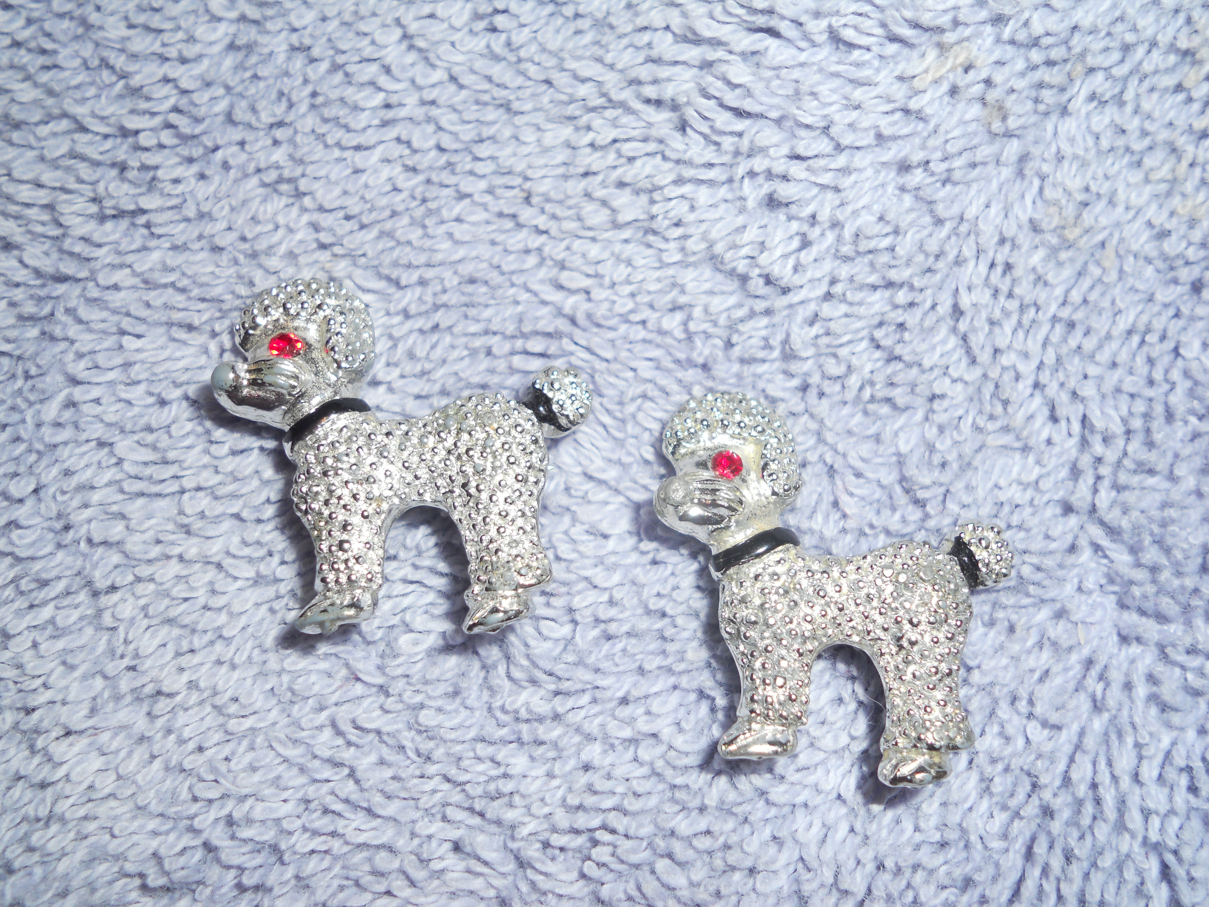 Poodle Pins Red Rhinestone Eye Silver Tone 2