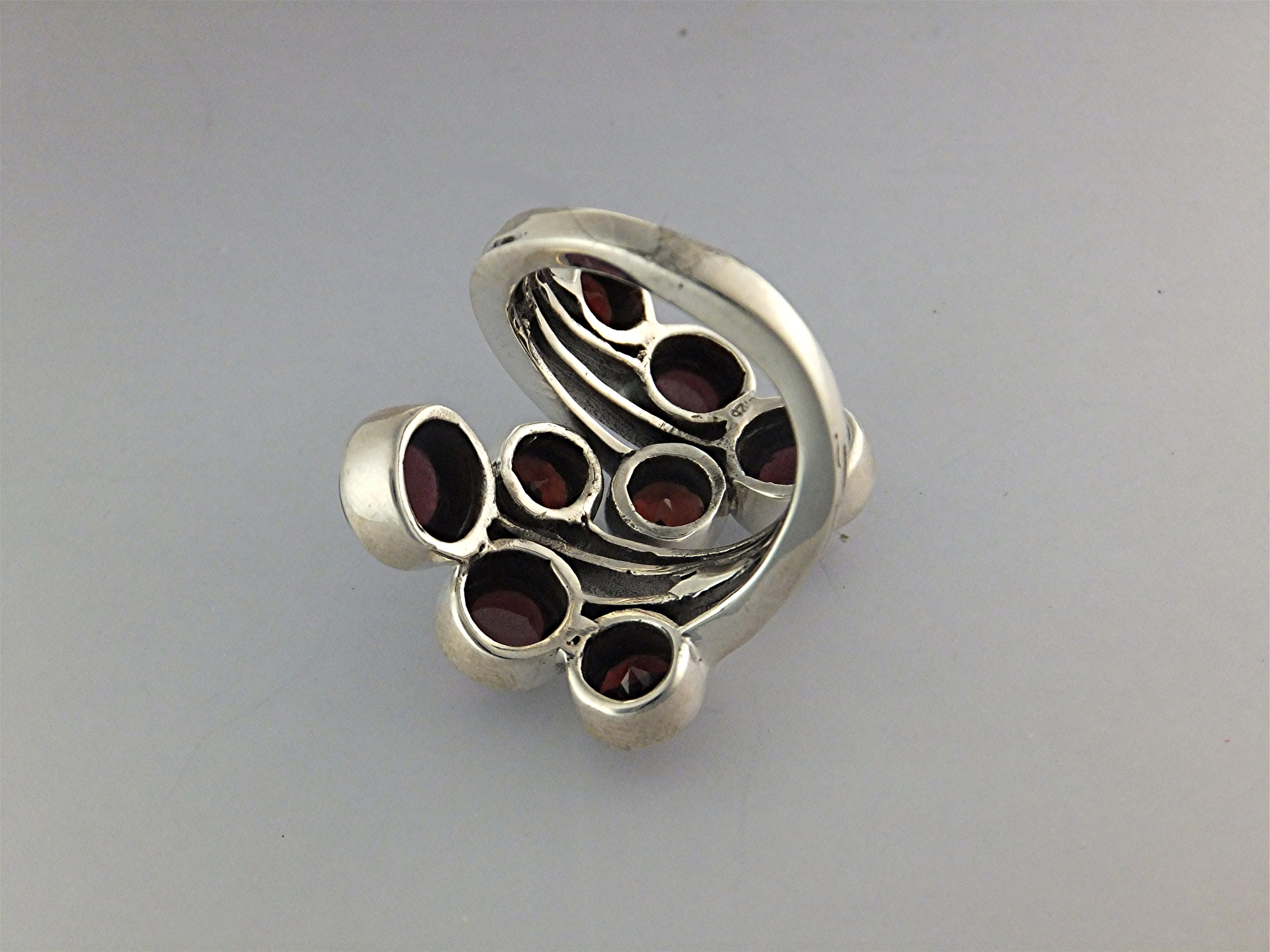 Ring Sterling Silver Faceted and Cabochon Garnets