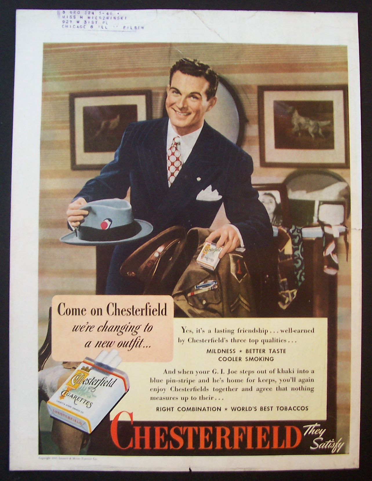 1945 Chesterfield Cigarettes