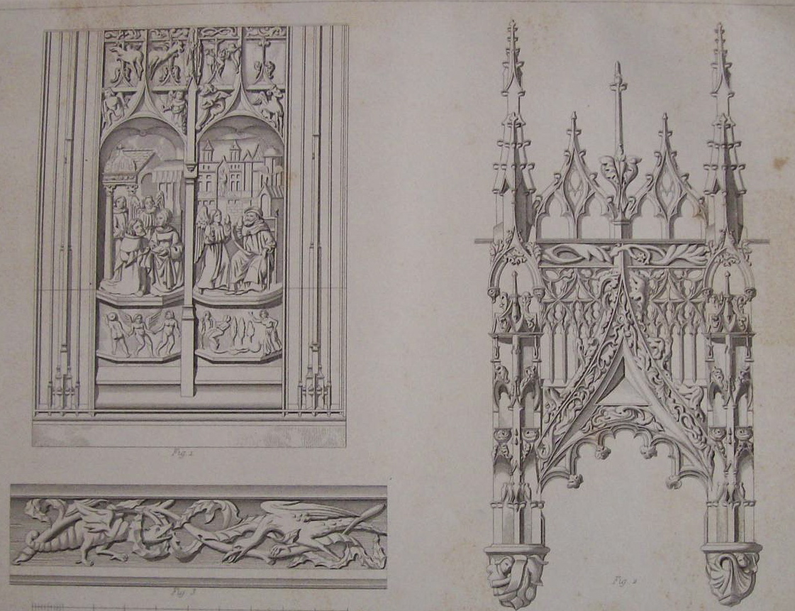 Stalles, Dans La Cathedrale D'Amiens (1852 Lithograph)