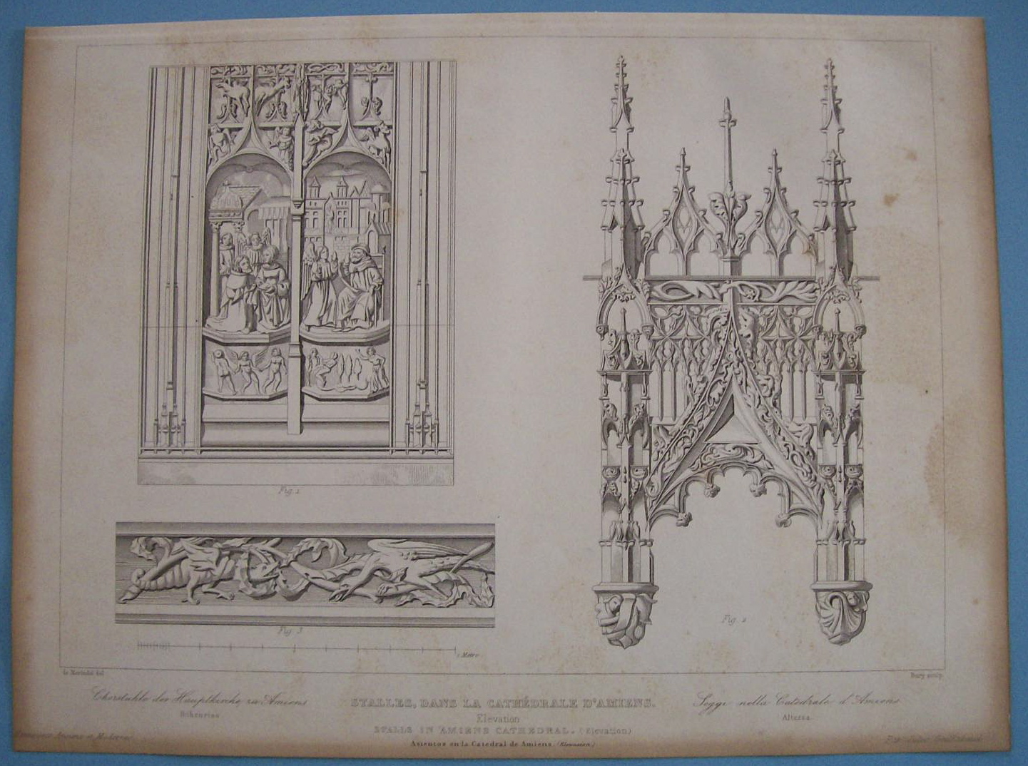 Stalles, Dans La Cathedrale D'Amiens (1852 Lithograph)