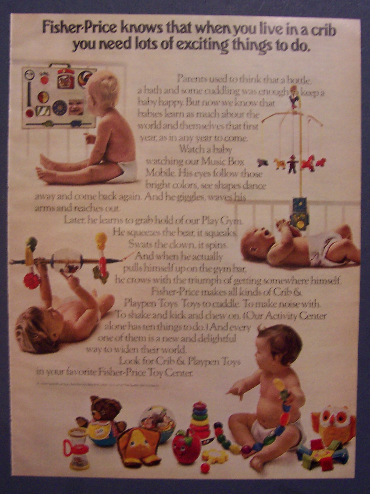 1974 Fisher-Price Crib & Playpen Toys w/ 4 Babies
