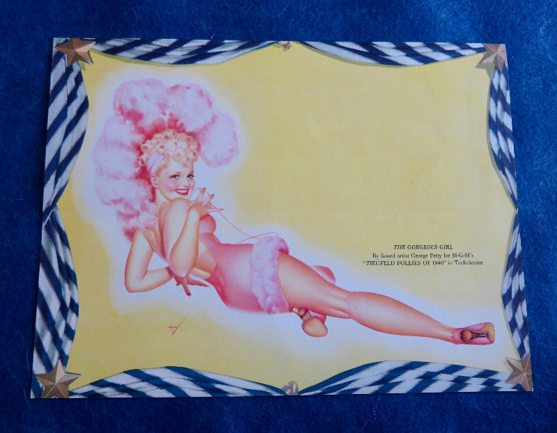 Original 1940's The Gorgeous Girl Wearing Pink Headdress With Pink Outfit By George Petty
