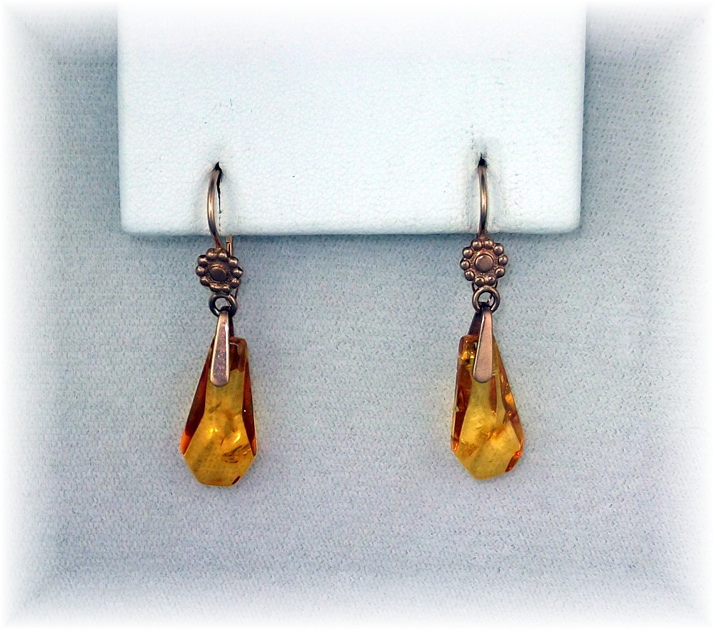18K Rose Gold Russian Amber Pierced Earrings