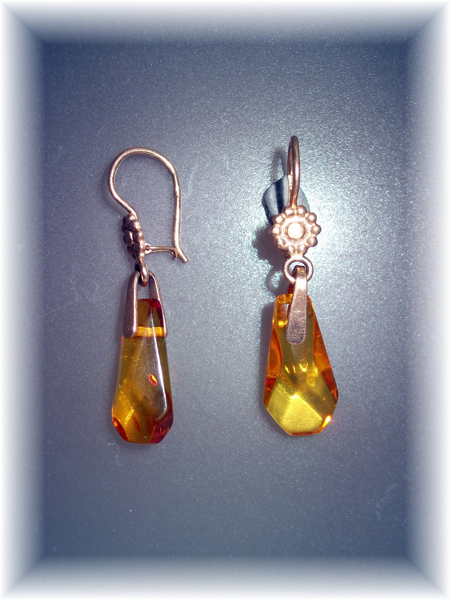 18K Rose Gold Russian Amber Pierced Earrings