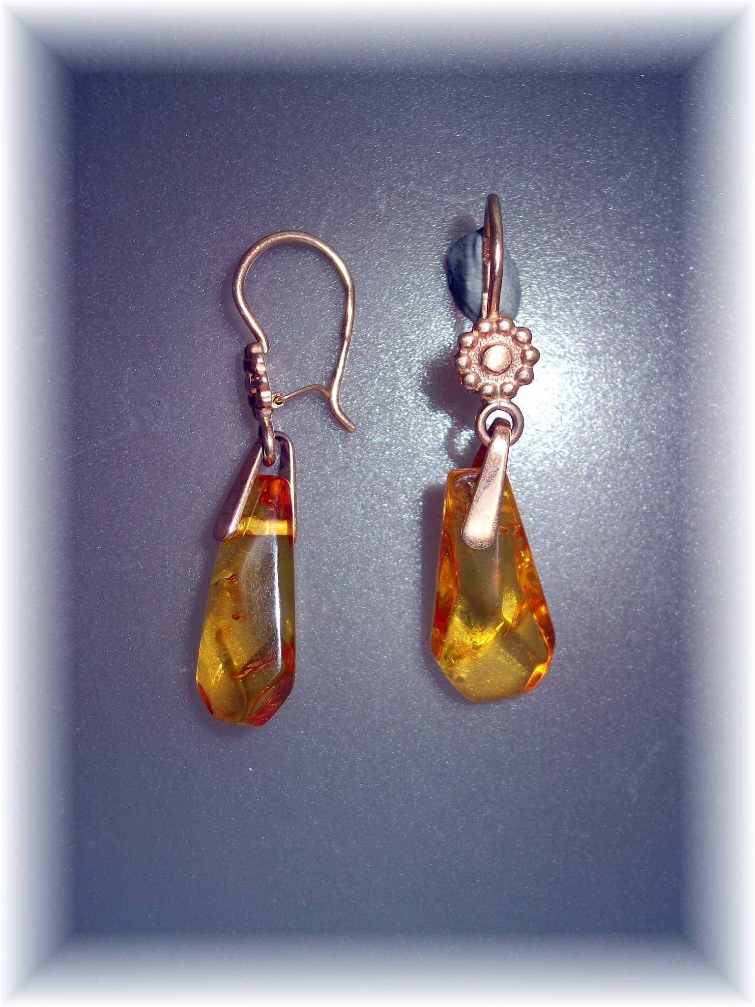 18K Rose Gold Russian Amber Pierced Earrings