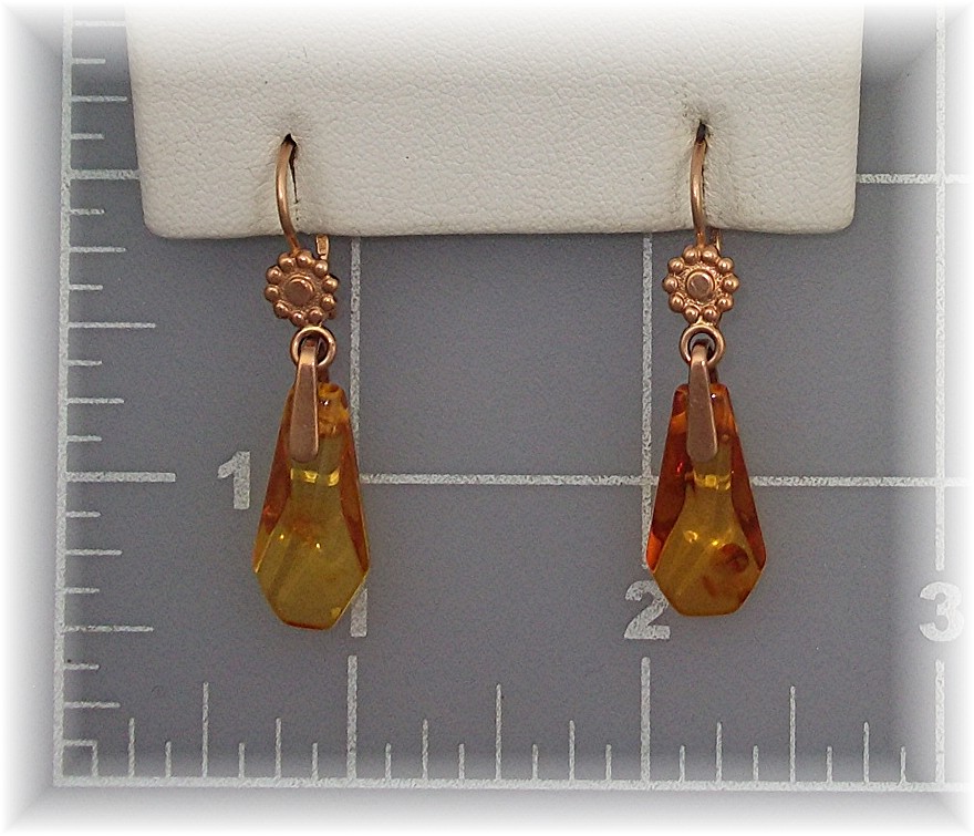 18K Rose Gold Russian Amber Pierced Earrings