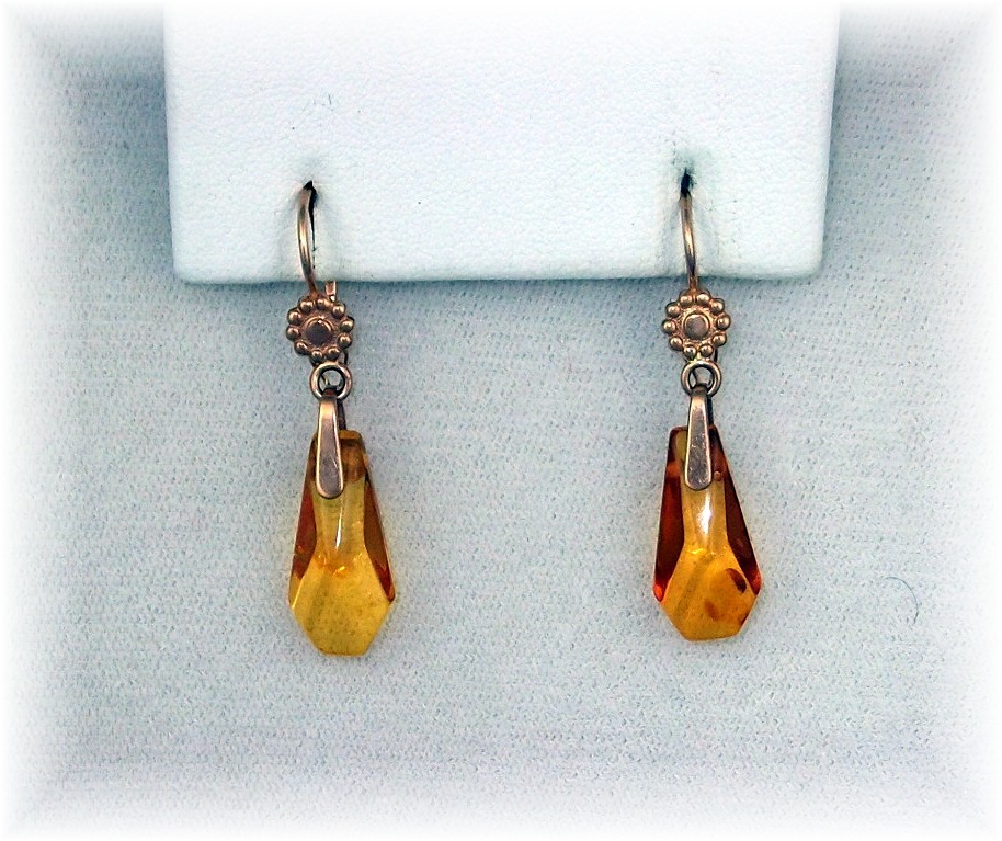 18K Rose Gold Russian Amber Pierced Earrings