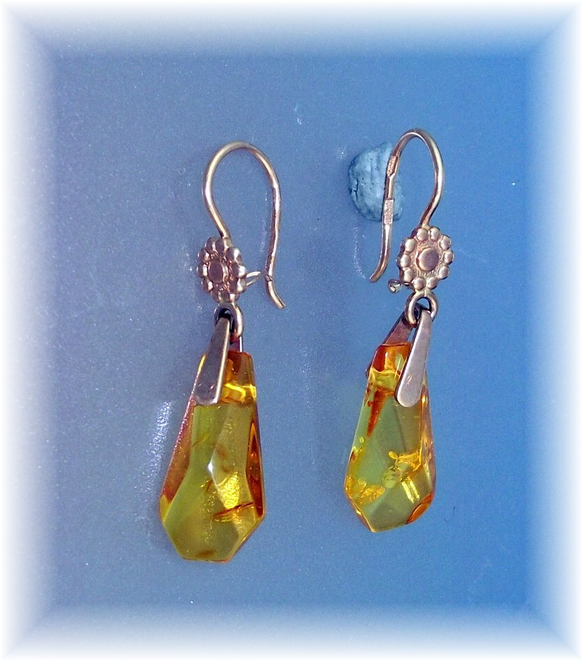 18K Rose Gold Russian Amber Pierced Earrings