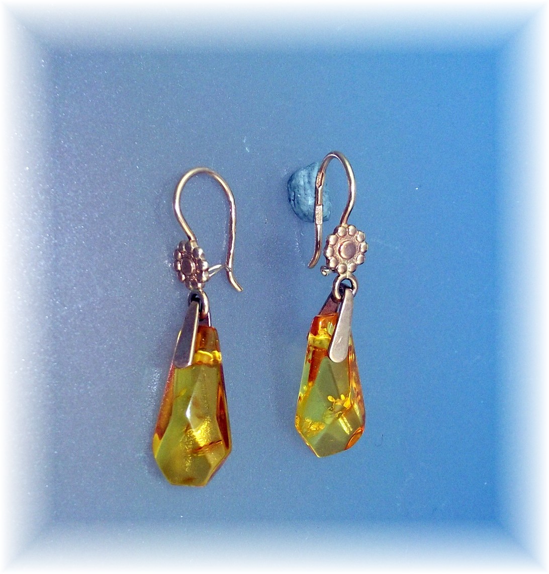 18K Rose Gold Russian Amber Pierced Earrings