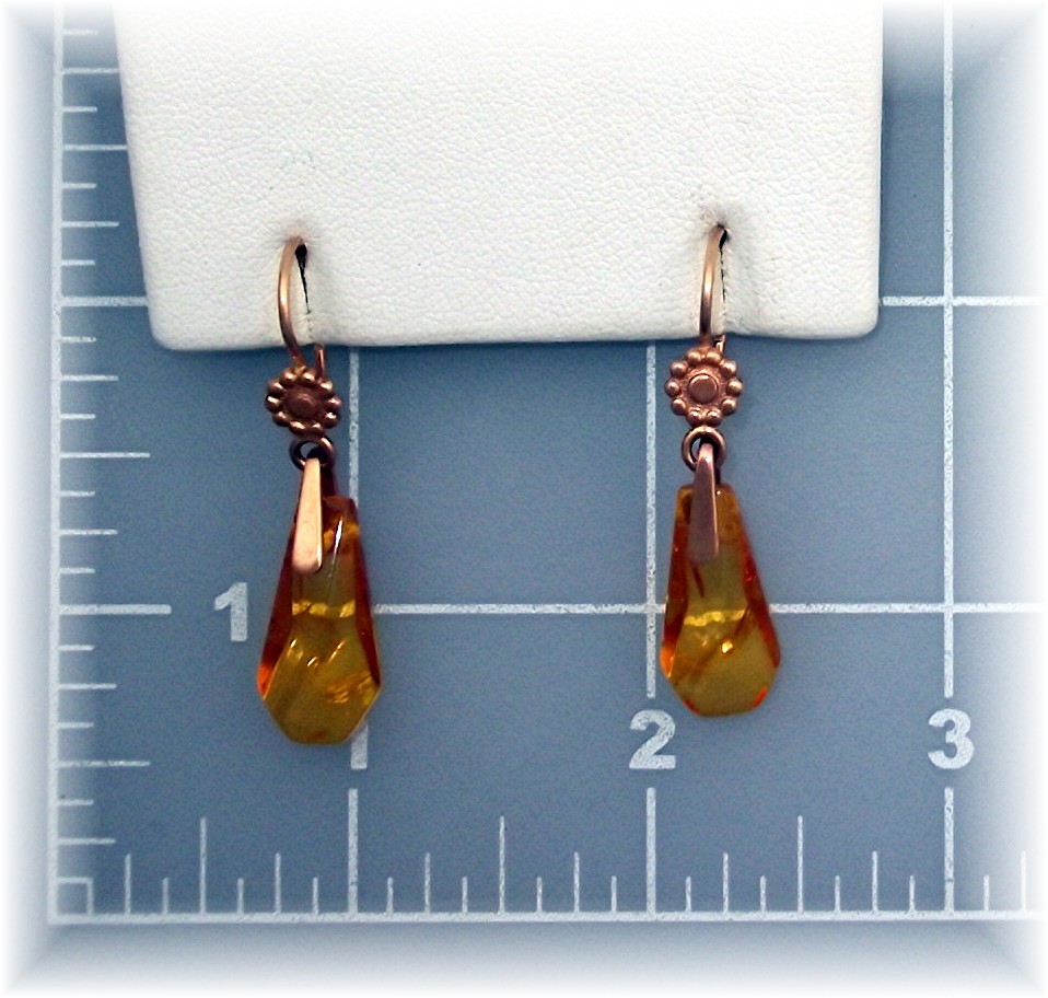18K Rose Gold Russian Amber Pierced Earrings