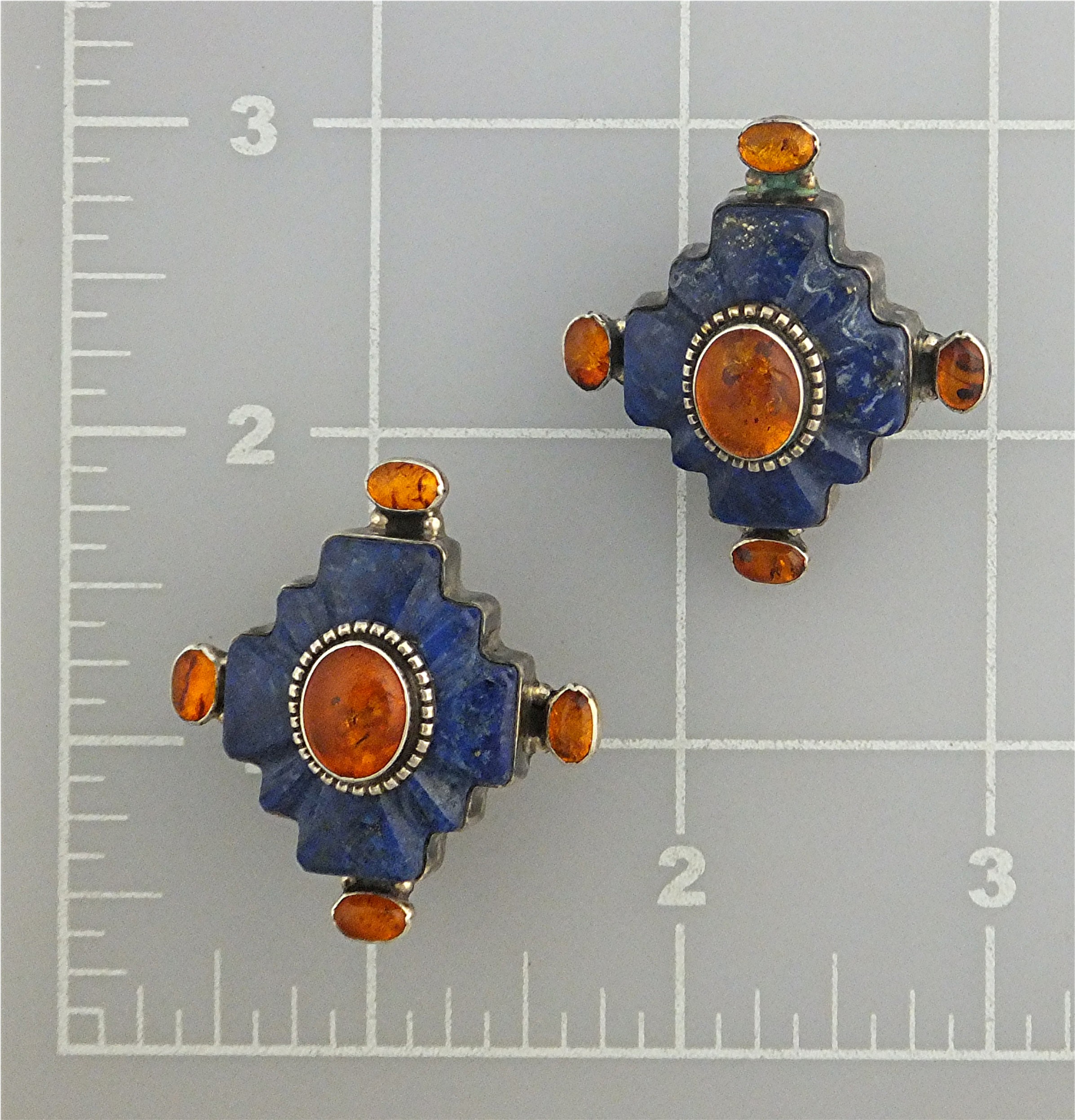 David Troutman Sterling Silver Lapis Citrine Clip Earri