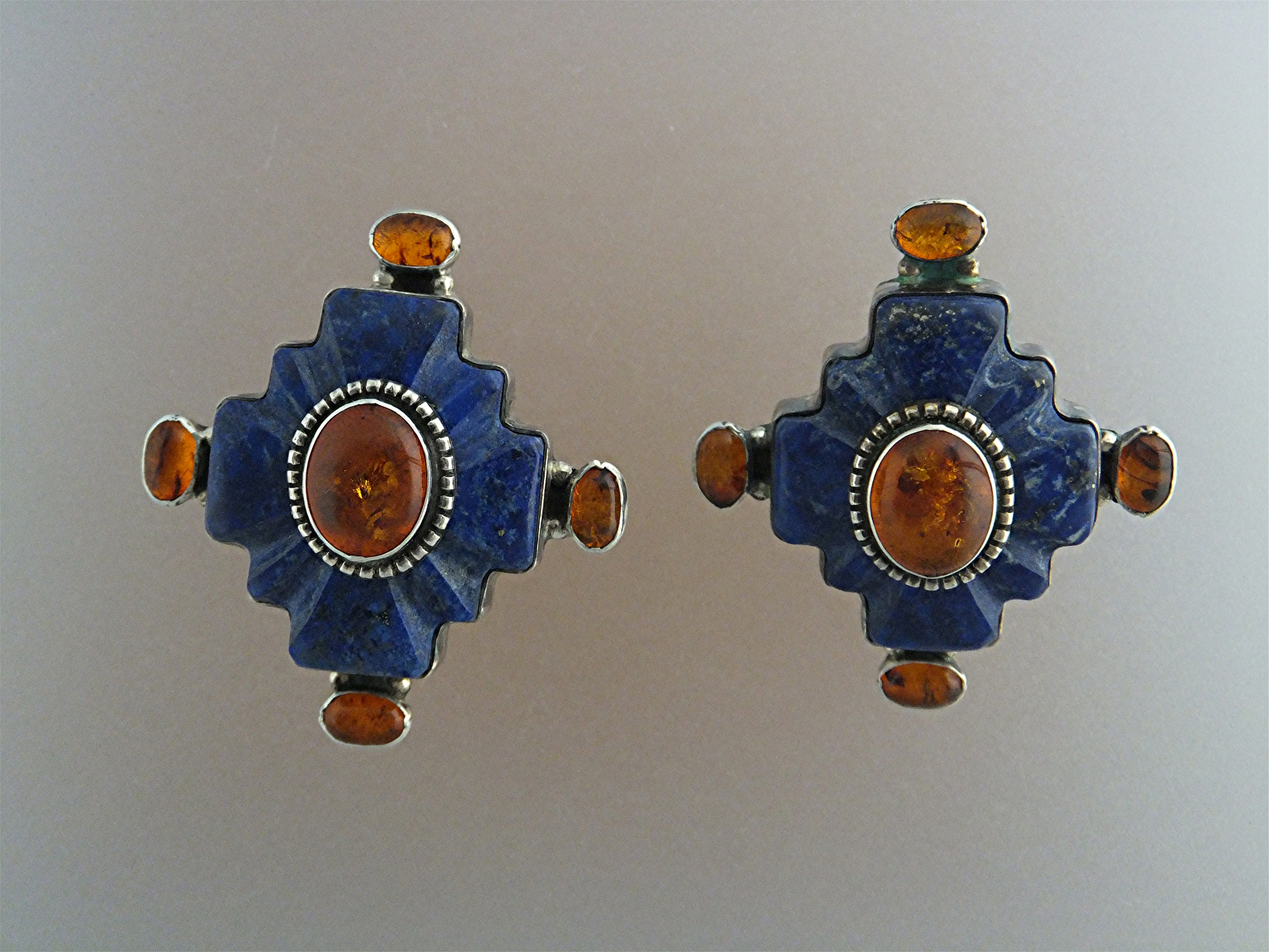 David Troutman Sterling Silver Lapis Citrine Clip Earri