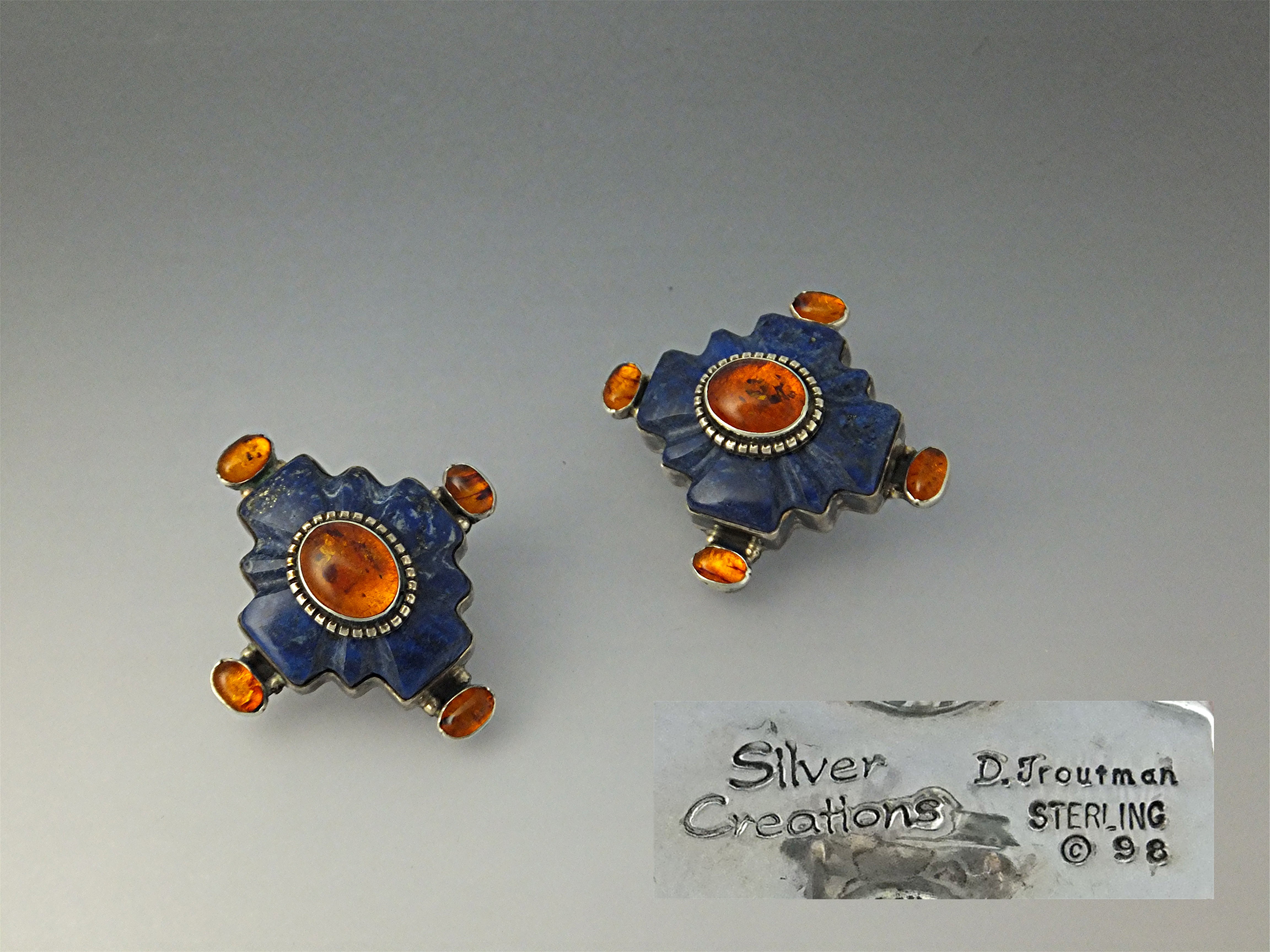 David Troutman Sterling Silver Lapis Citrine Clip Earri