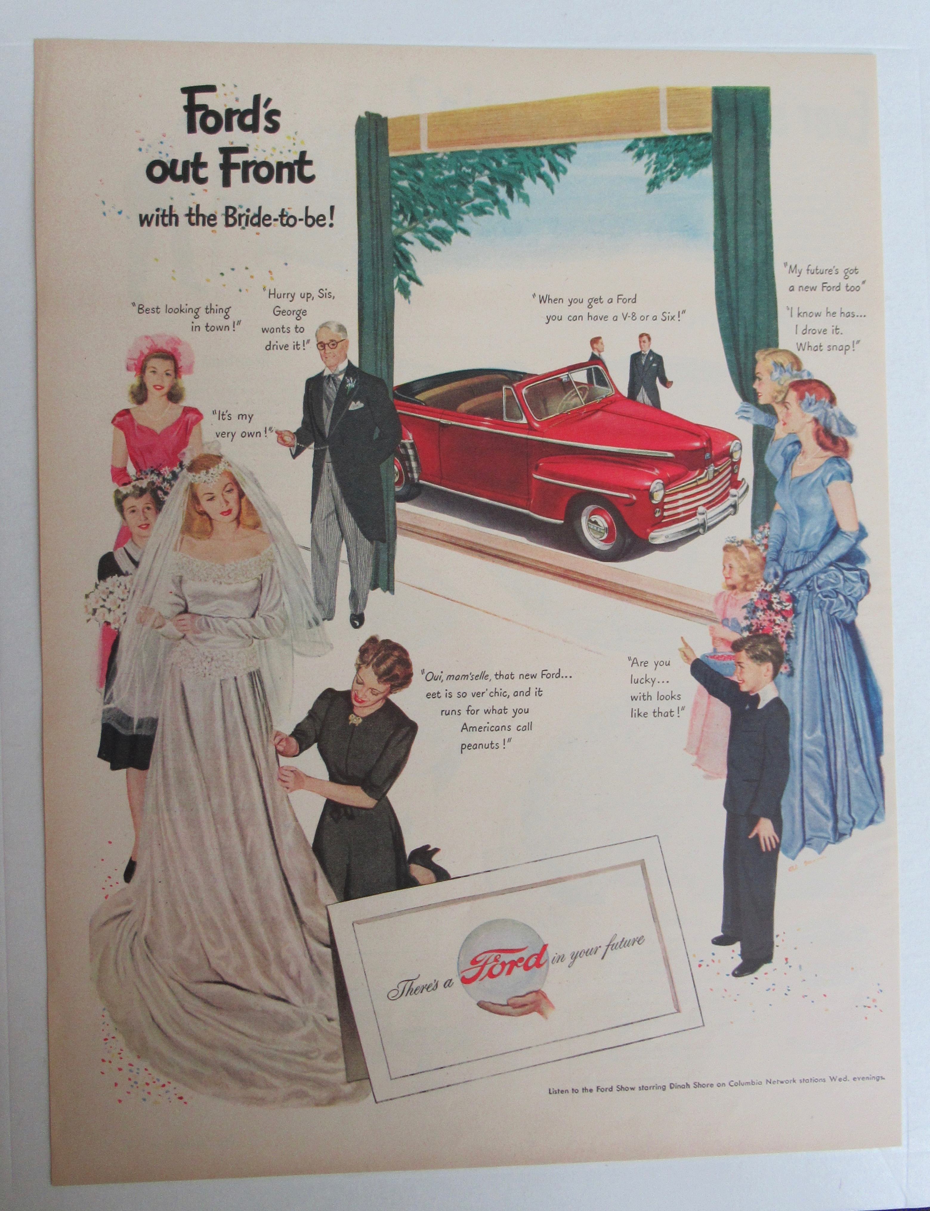 1947 Ford Motor Automobile with Bride & Bridesmaids