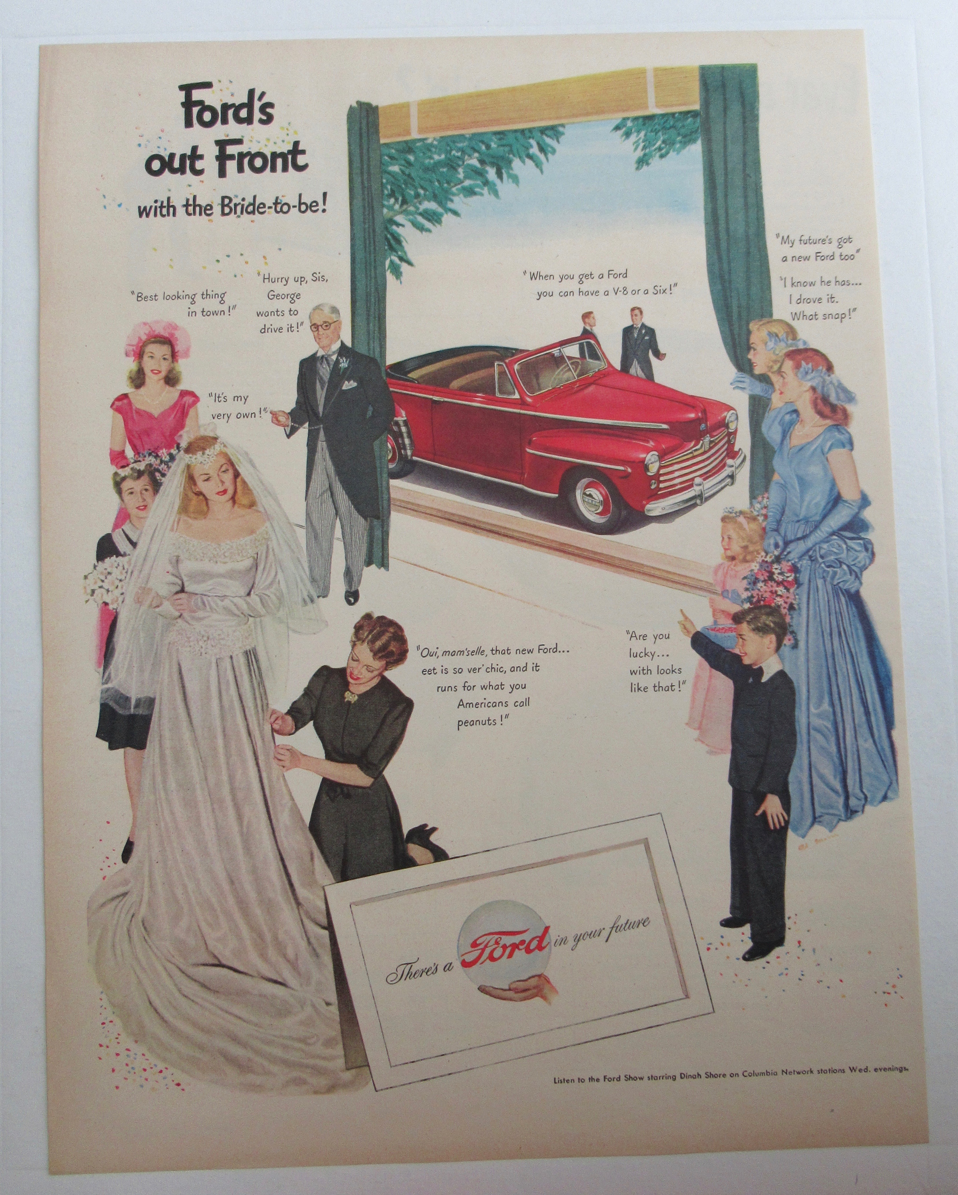 1947 Ford Motor Automobile with Bride & Bridesmaids