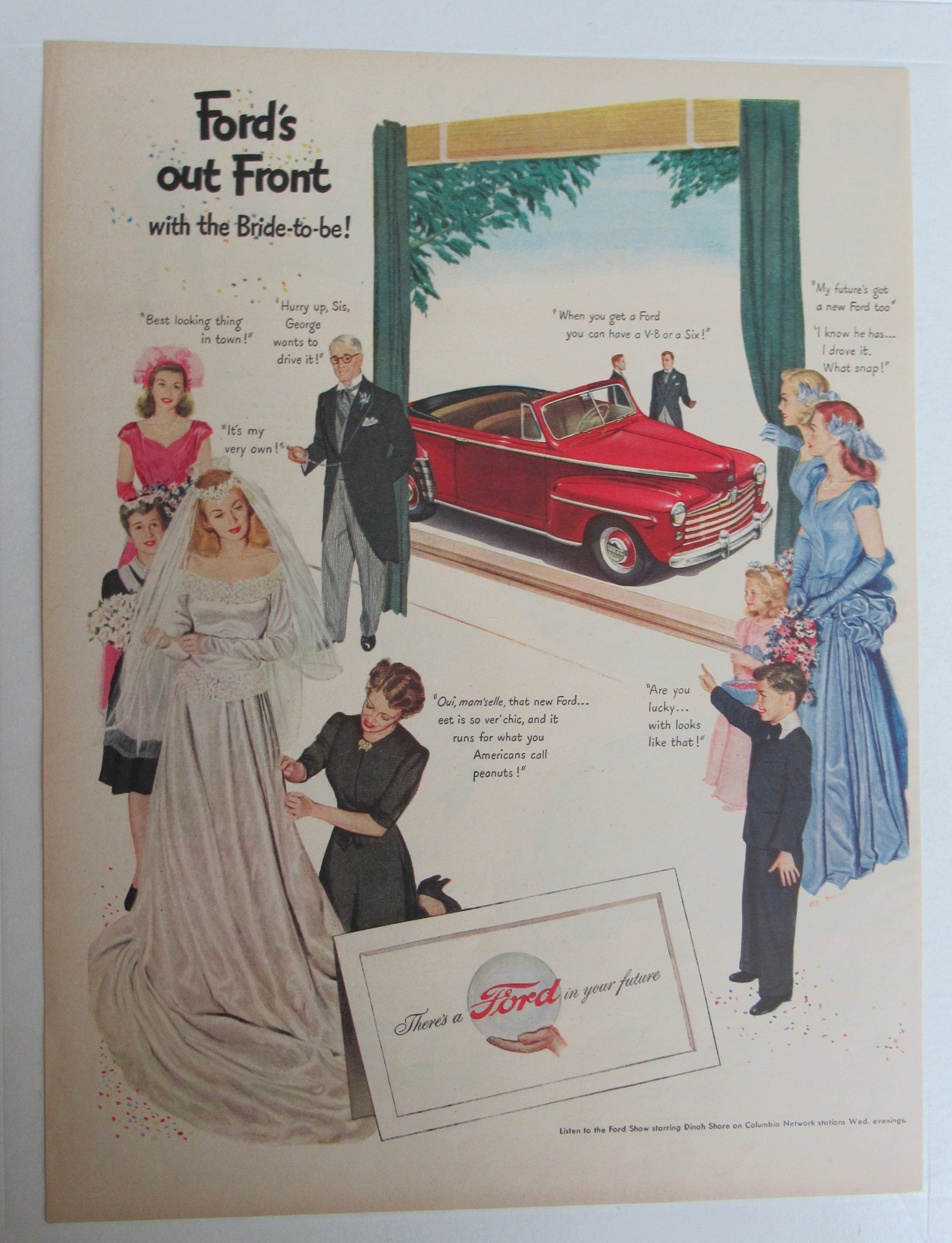 1947 Ford Motor Automobile with Bride & Bridesmaids