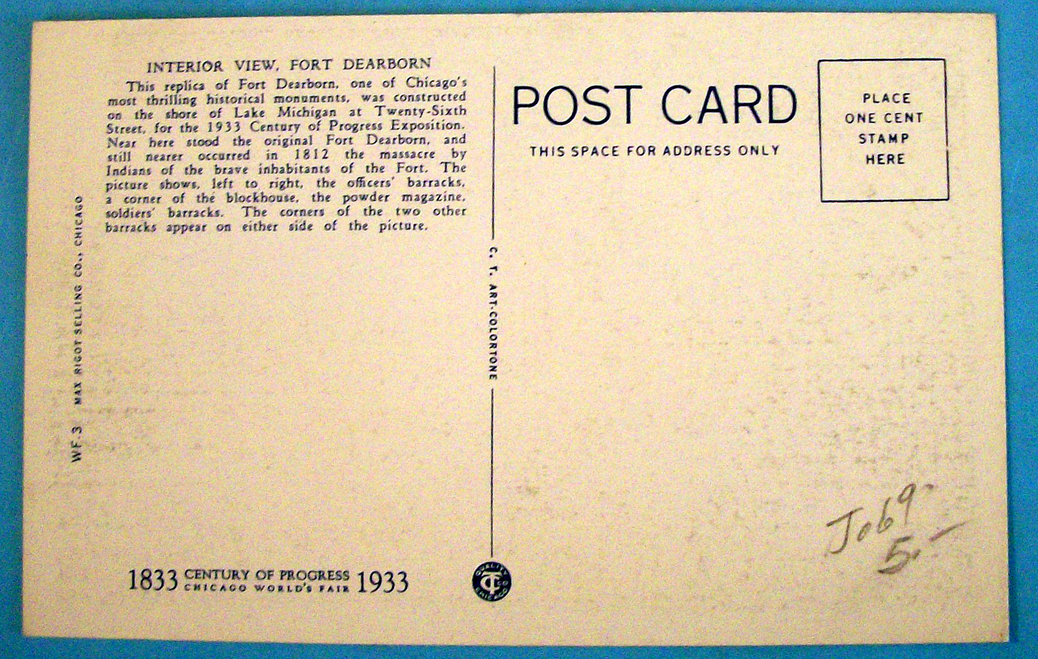 Fort Dearborn (Interior View) Postcard-Chicago Fair