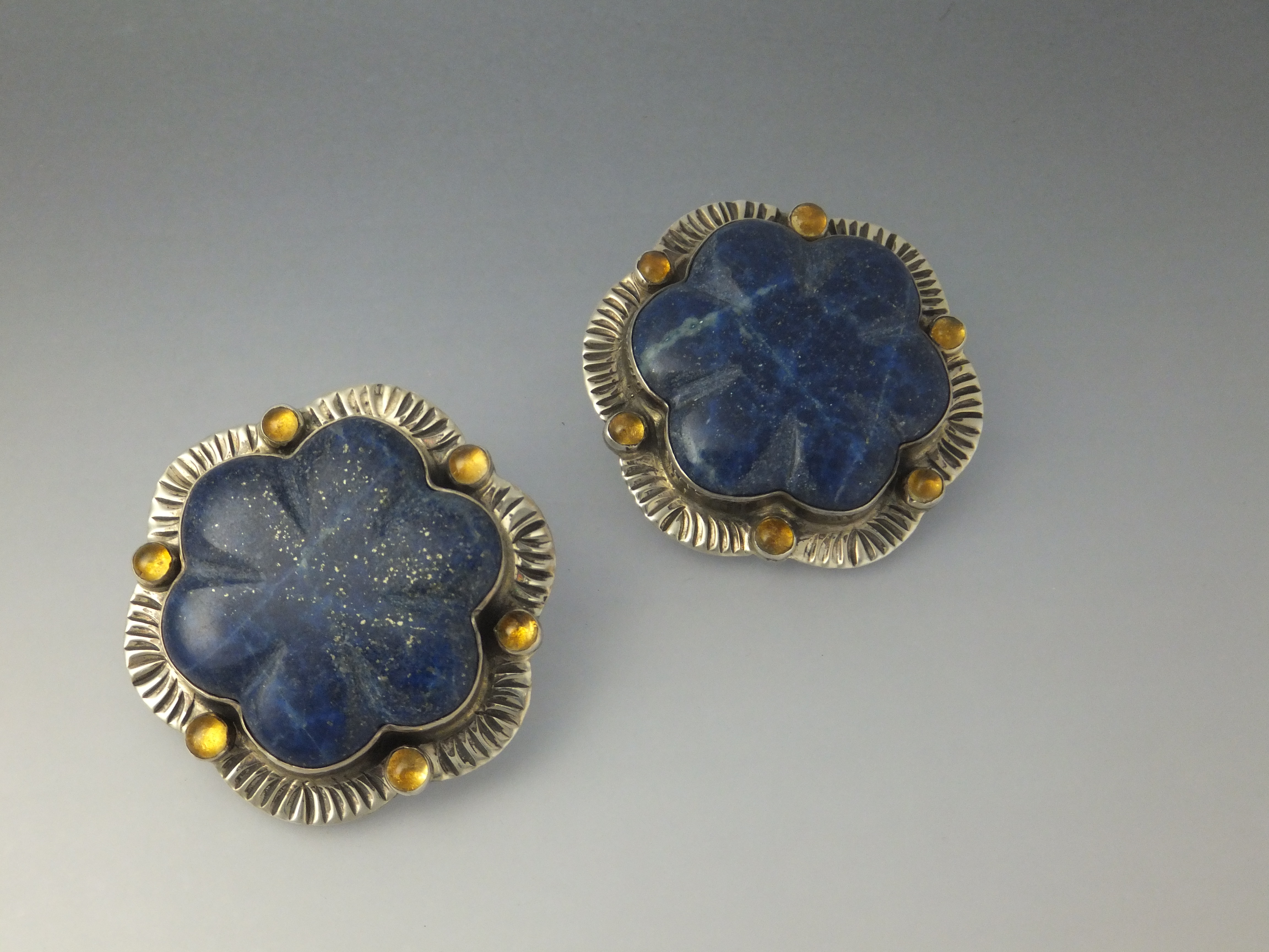 David Troutman Lapis Citrine Sterling Silver Clip Earr