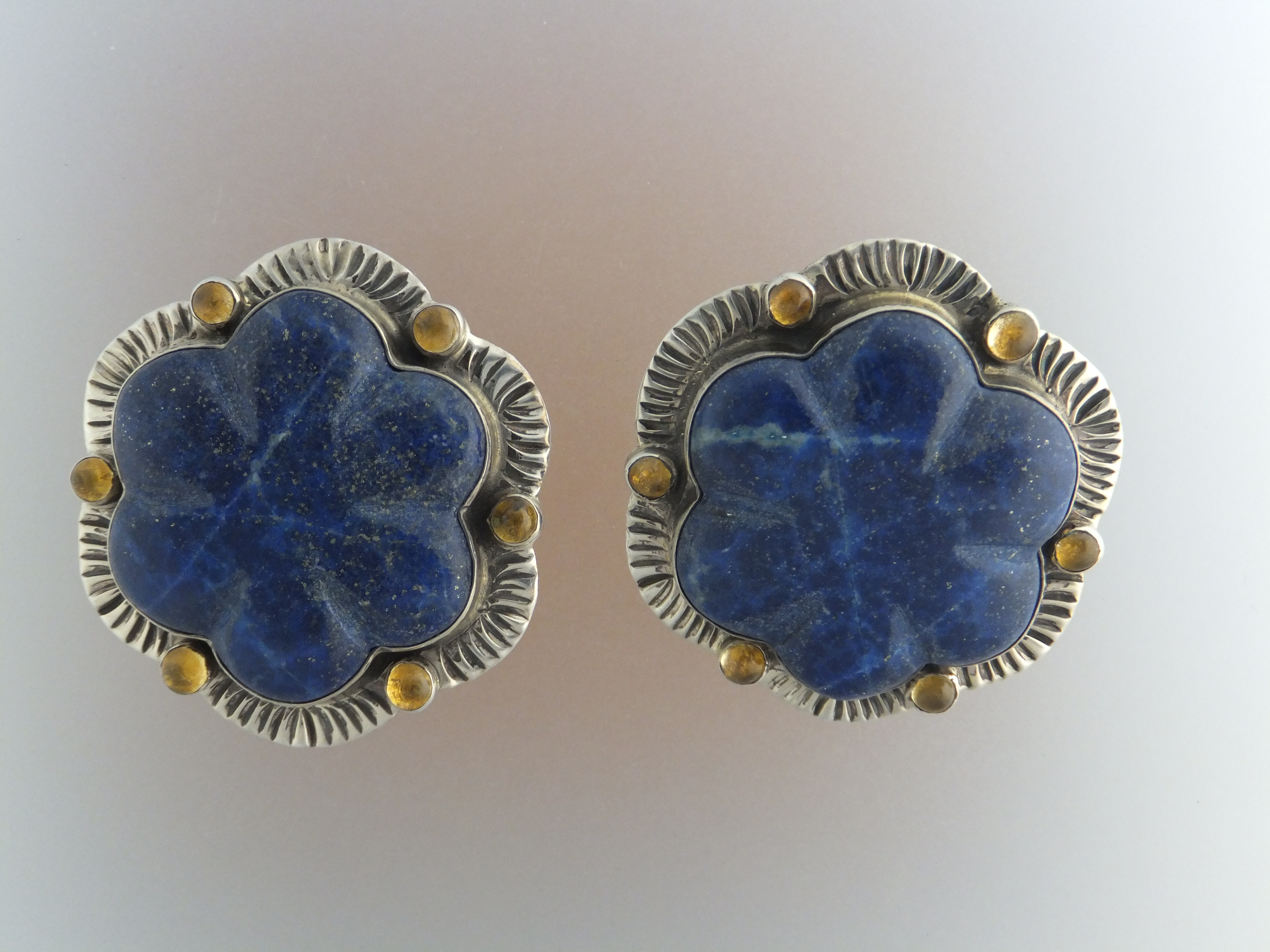 David Troutman Lapis Citrine Sterling Silver Clip Earr