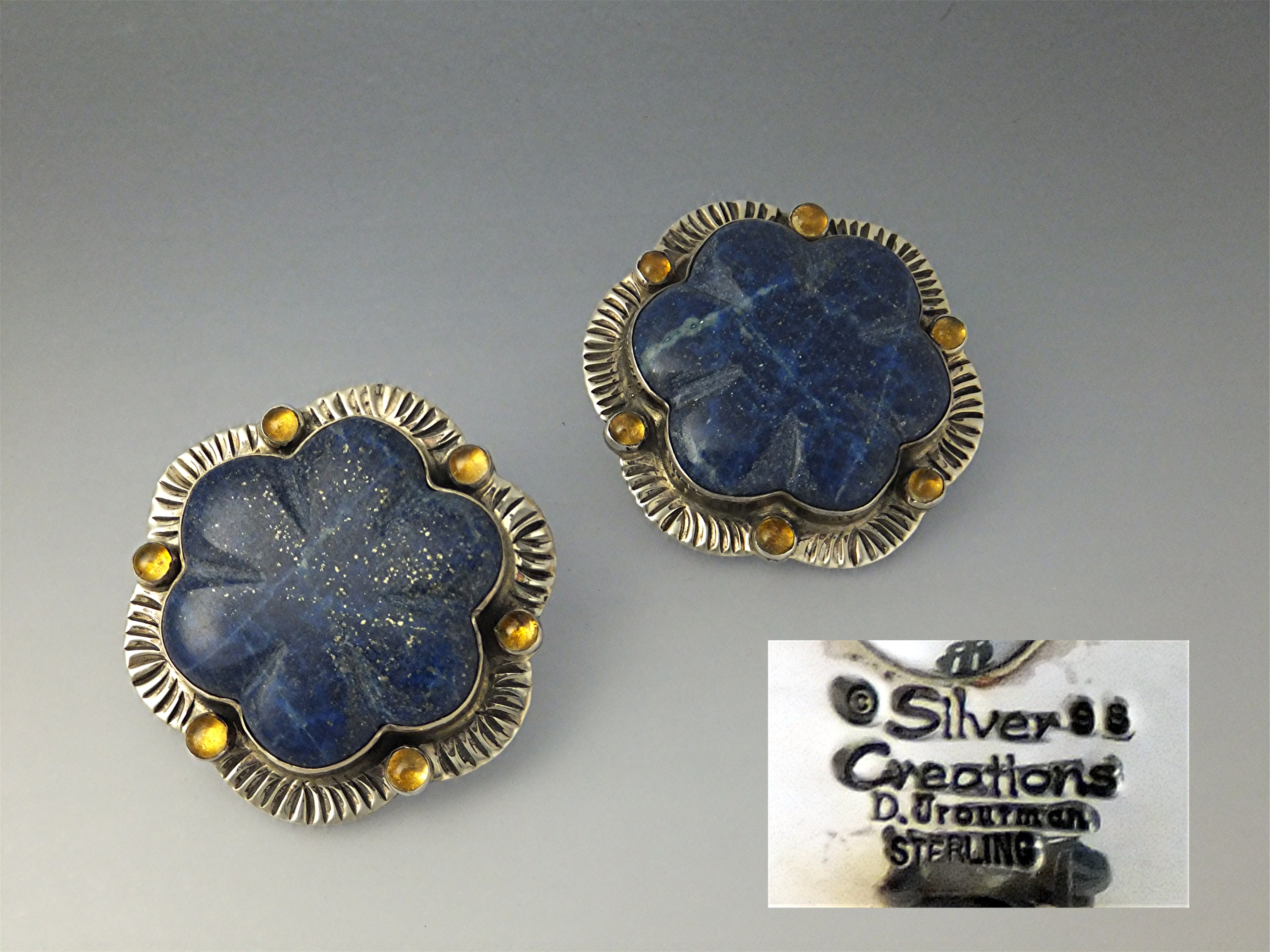 David Troutman Lapis Citrine Sterling Silver Clip Earr