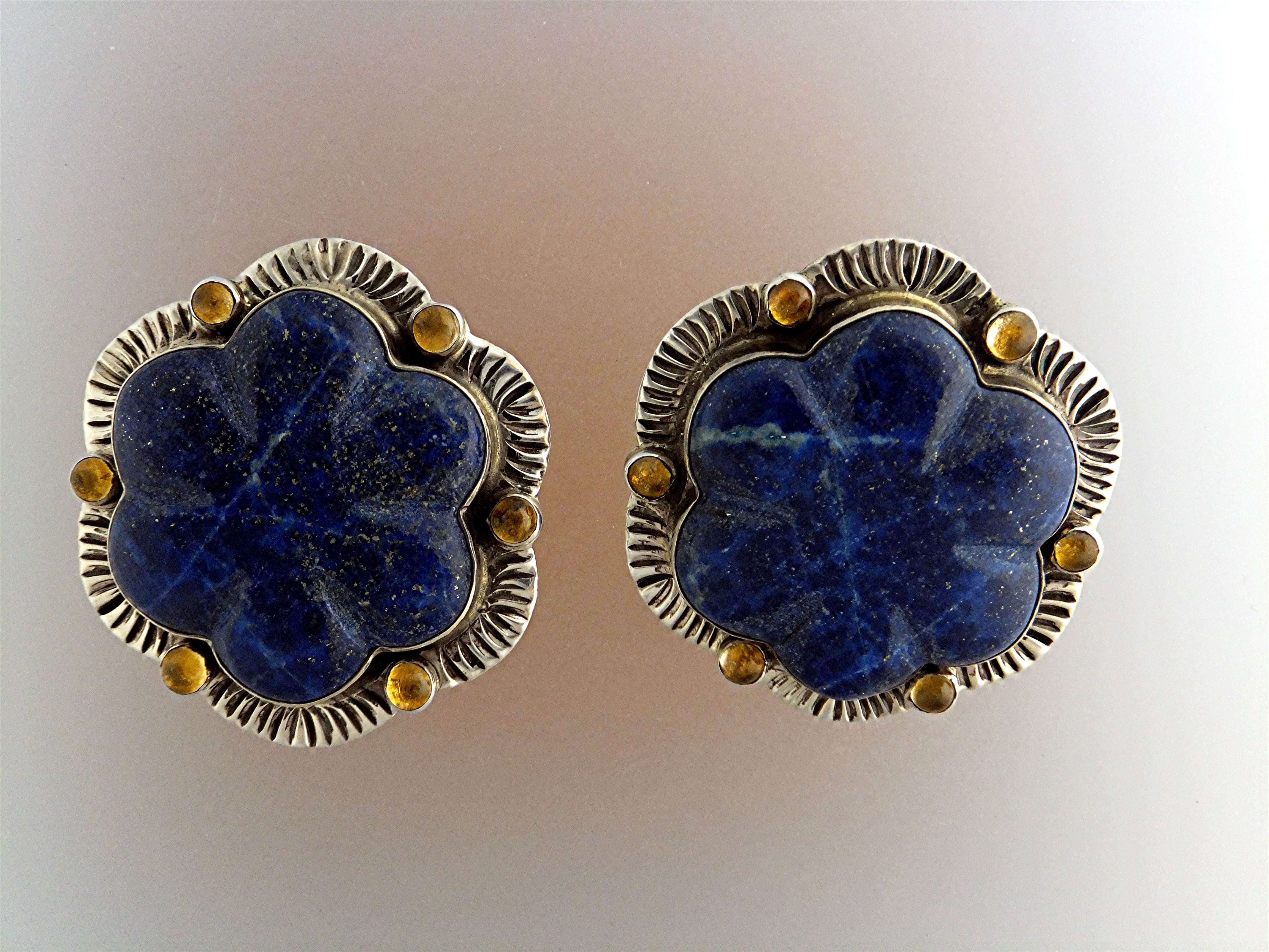 David Troutman Lapis Citrine Sterling Silver Clip Earr