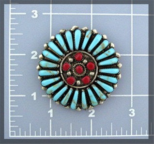 Zuni Sleeping Beauty Turquoise Coral Sterling Silver Br