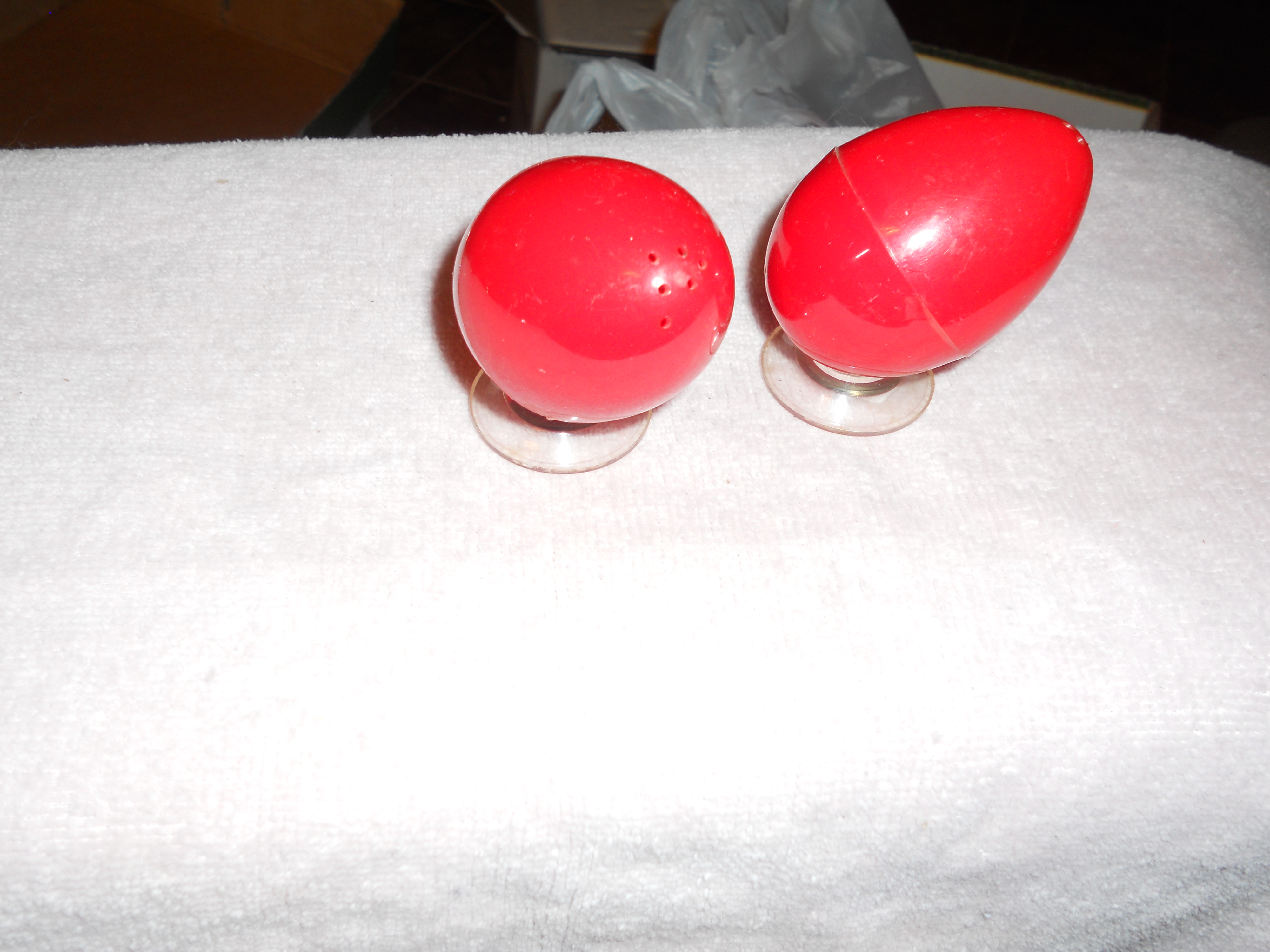Egg Shaped Salt and Pepper Shakers Red Retro