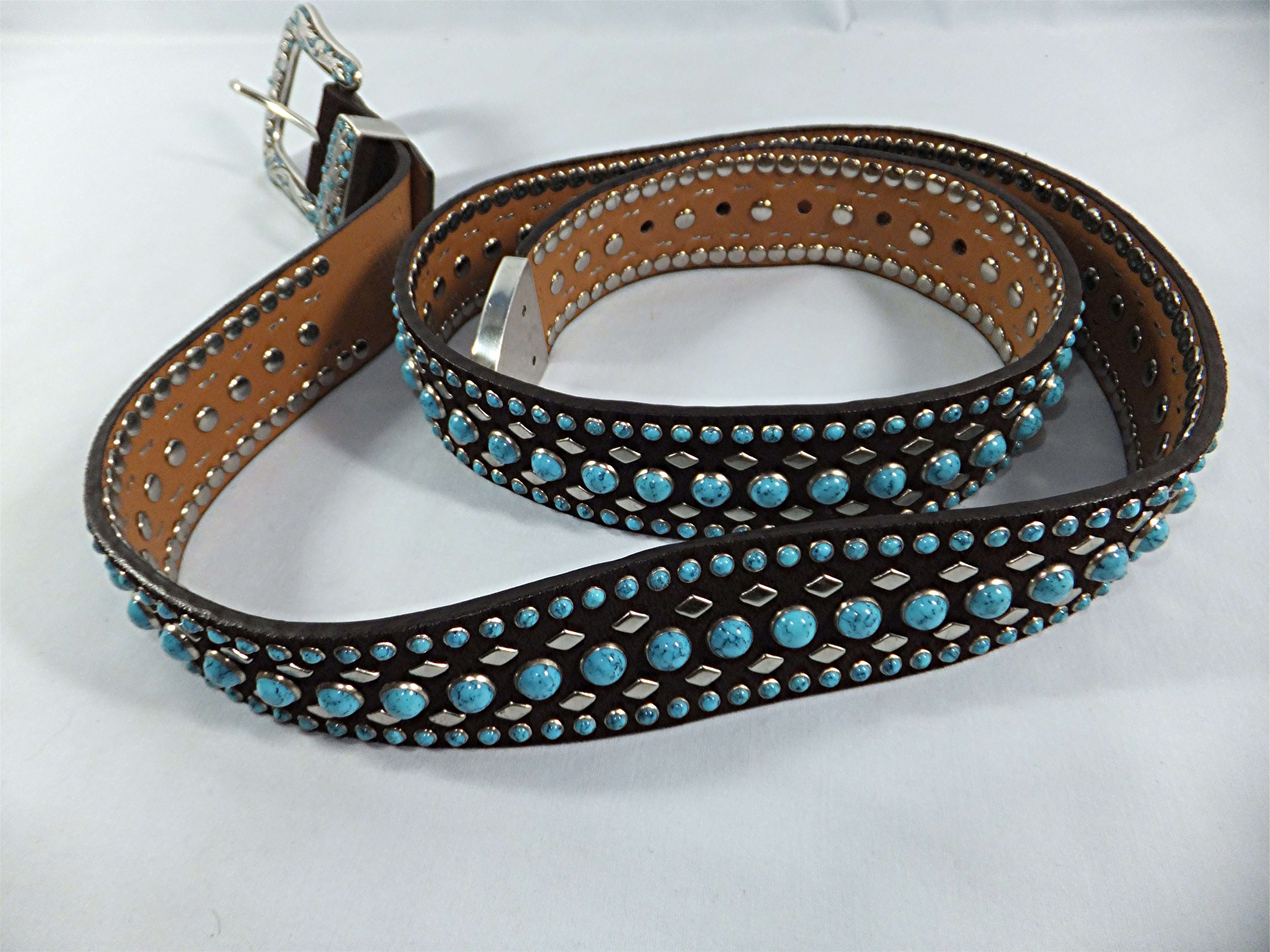 Belt Nocona Black Suede Leather Turquoise Stones Silver
