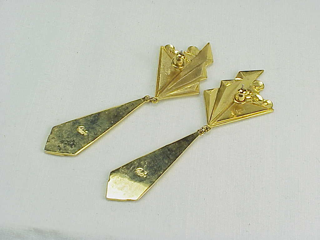 Duri Art Deco Style Long Dangling Pink Abalone Pierced Earrings